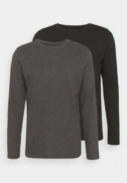 Pier One 2 Pack - Longsleeve - Dark Grey/Black -mode 007c88127656457c8f19869283e98031