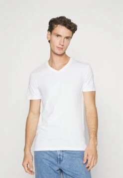 Pier One V Neck Bird Tonal 3 Pack - T-Shirt Basic - Light Brown/White/Dark Blue -mode 1f5463f9c0604b97998b18e77595bc5f