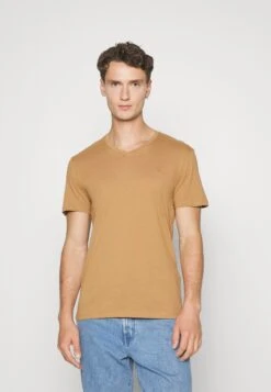 Pier One V Neck Bird Tonal 3 Pack - T-Shirt Basic - Light Brown/White/Dark Blue -mode 6cb58bfc668145ef8b56c752a3c3901c