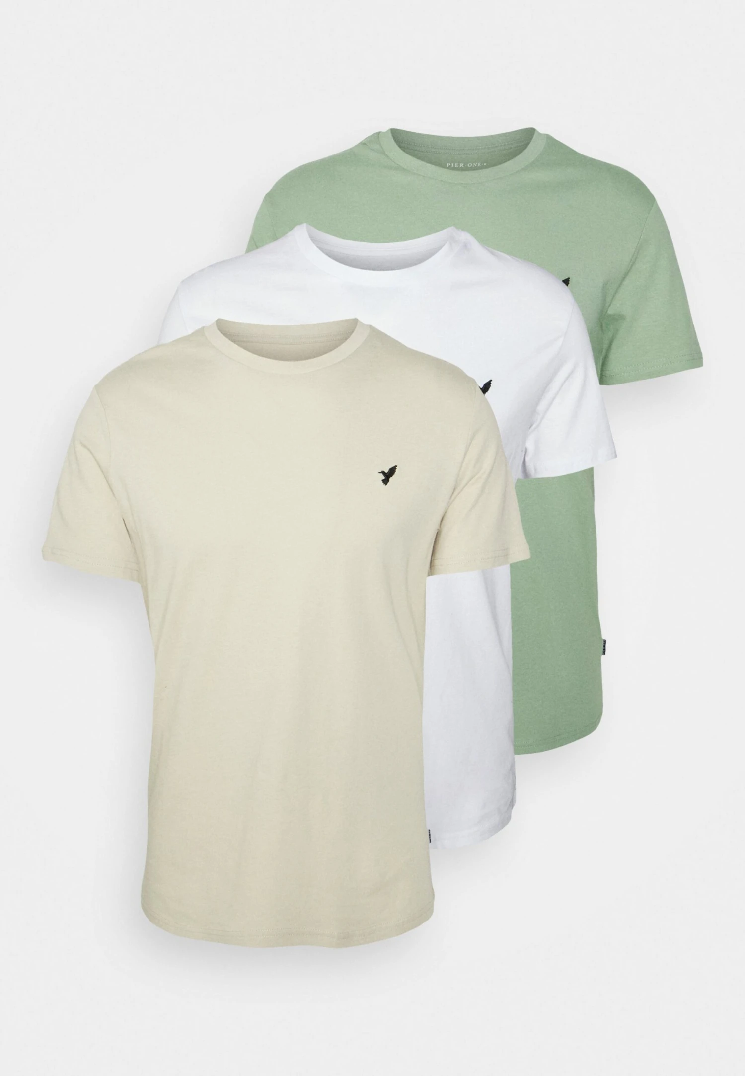 Pier One Birdie - T-Shirt Basic - White/Off-White/Green 1 Pier One Birdie - T-Shirt Basic - White/Off-White/Green