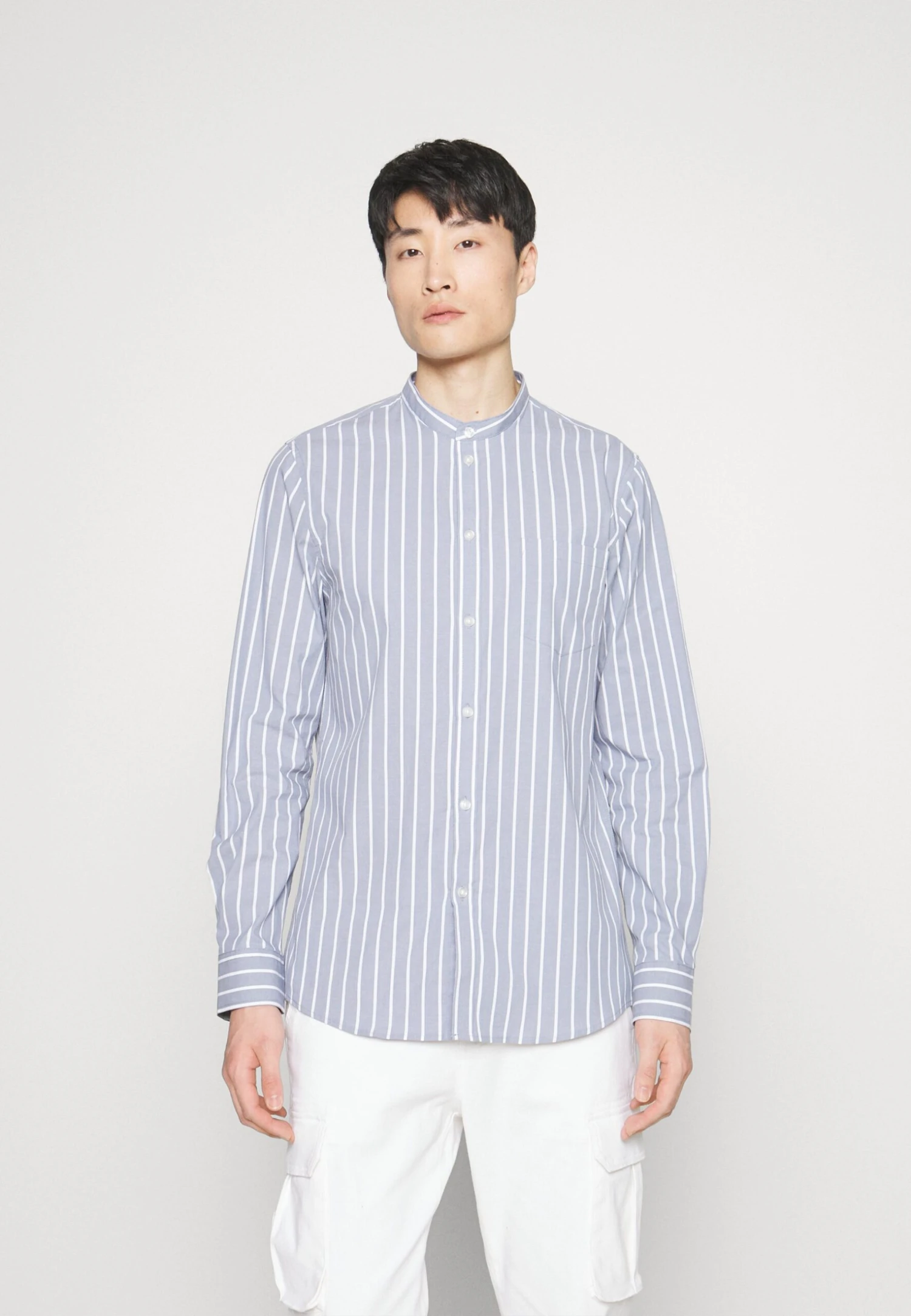 Pier One Muscle Fit Stand- Overhemd - Blue 1 Pier One Muscle Fit Stand- Overhemd - Blue