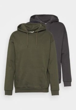 Pier One 2 Pack - Hoodie - Olive/Grey -mode e9b77bcede62405a96690341784f3595